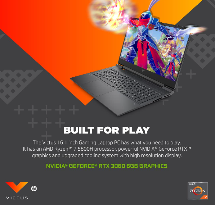 HP Victus Gaming Ryzen 7 5800H 8 Cores Processor Beats i7 13th Gen (8GB Ram/256gb SSD/6GB Nvidia Geforce RTX 3060 Graphics/ 16 Inch FHD+ 144HZ Display) With Surprise Gifts