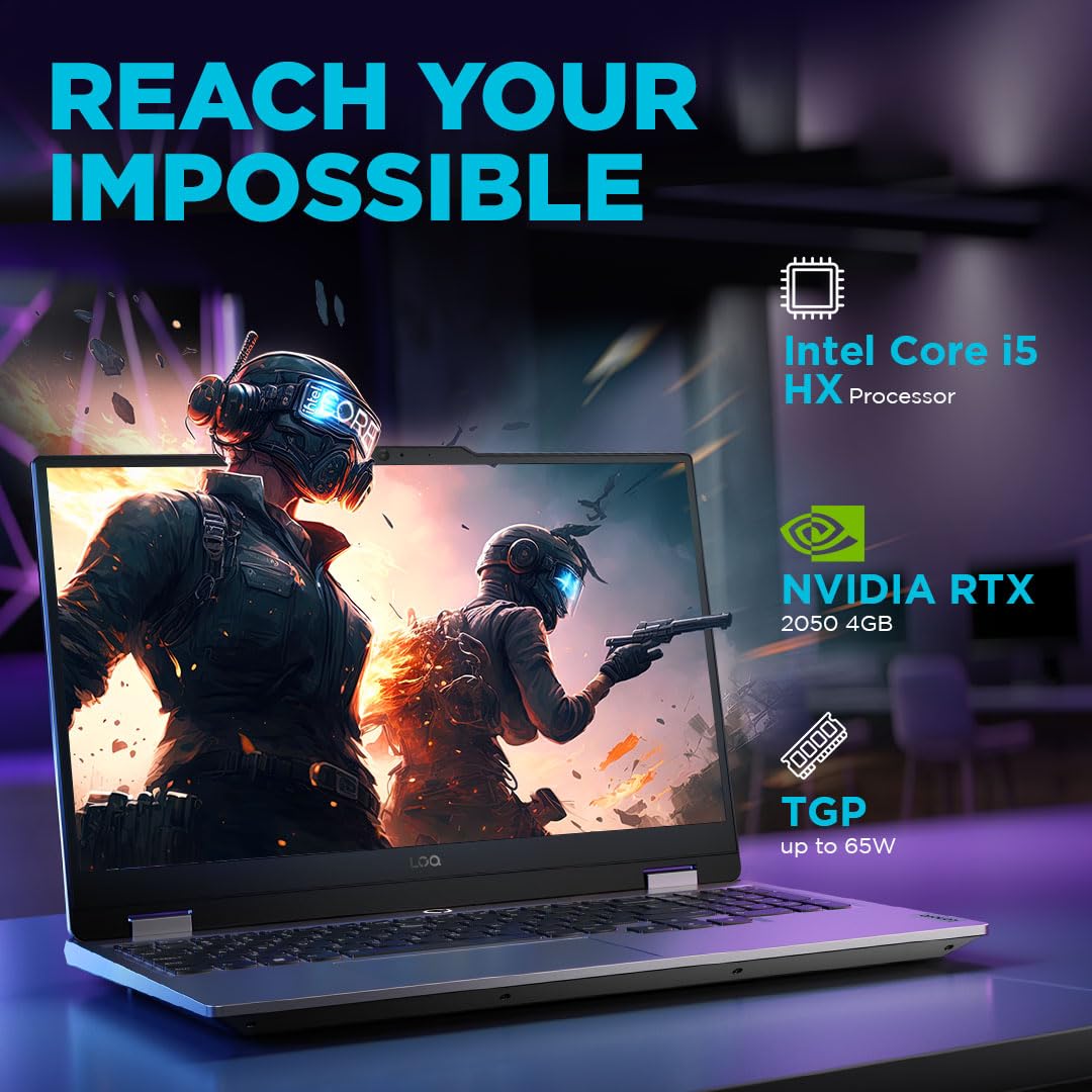 Lenovo LOQ 15 Gaming Laptop | Intel Core i5-12450HX 12th Gen | 16GB DDR5 RAM | 512GB NVMe SSD | NVIDIA RTX 2050 4GB Graphics | 15.6" FHD 144Hz Display | Windows 11 Pro | 1 Year Lenovo Care Warranty
